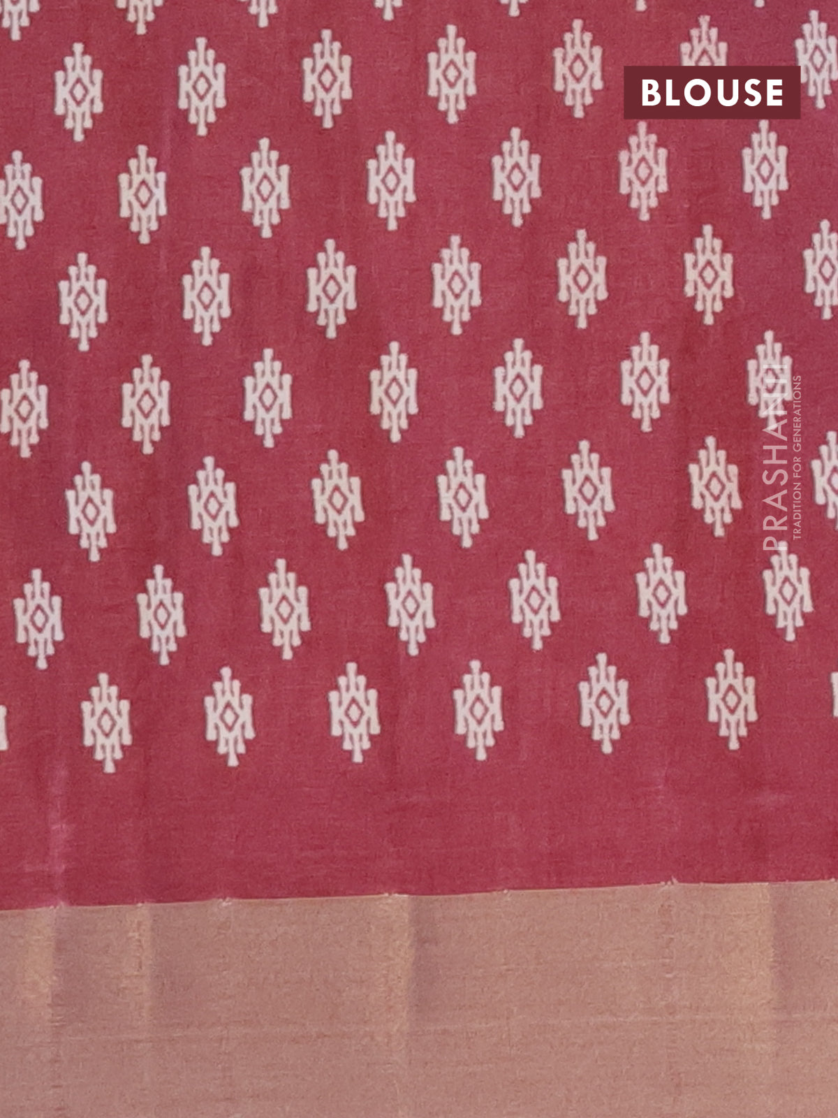 Semi tussar saree maroon with allover geometric prints and zari woven border