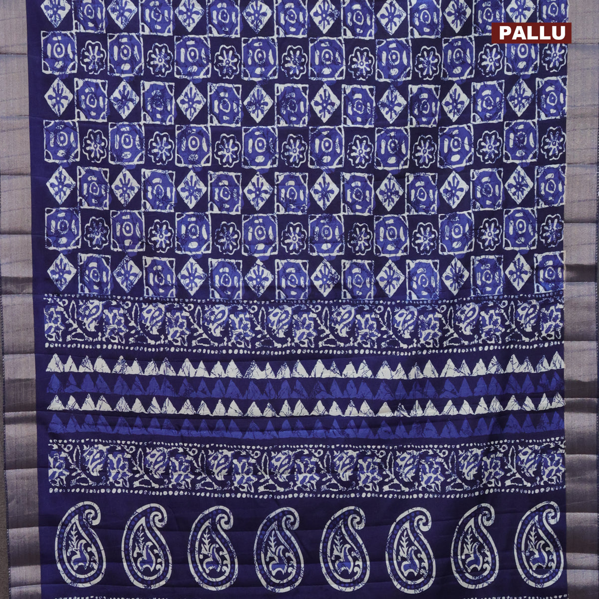 Semi tussar saree blue with allover prints and zari woven border