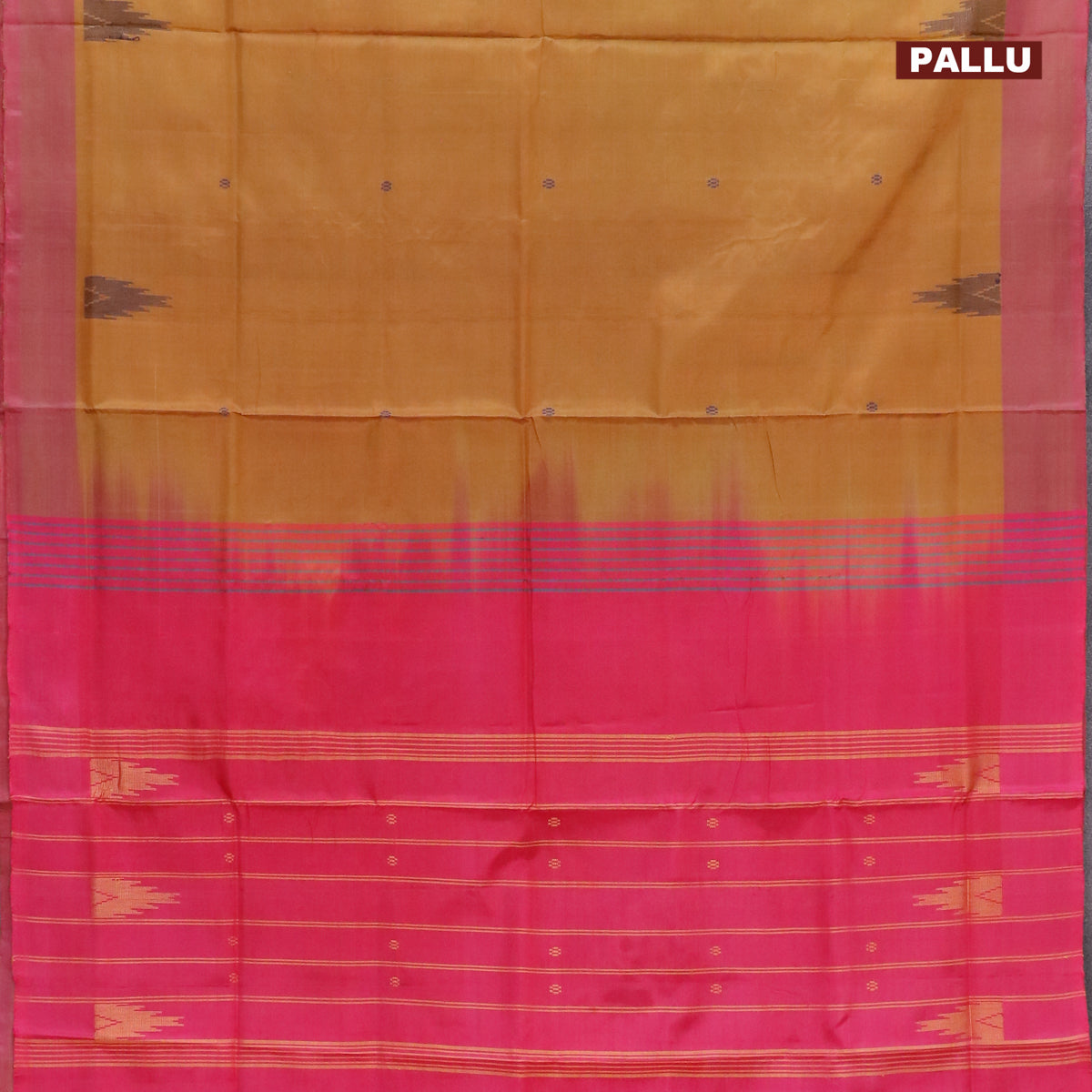 Banana pith saree dark sandal and pink with thread woven buttas and contrast border