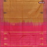 Banana pith saree dark sandal and pink with thread woven buttas and contrast border