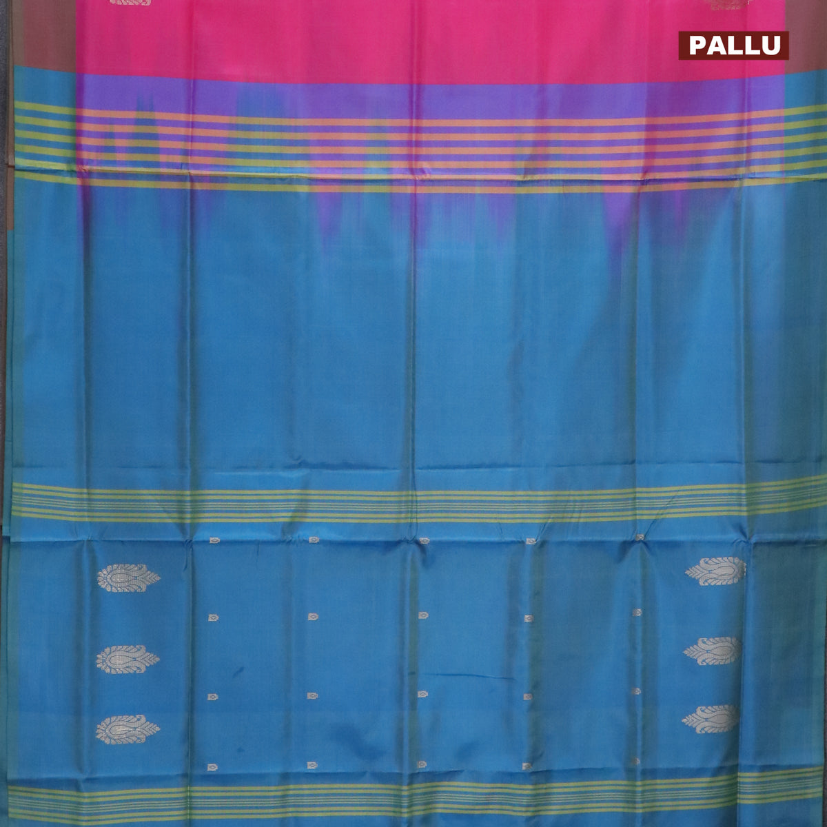 Banana pith saree pink and teal blue with thread woven buttas and contrast border