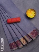 Sungudi cotton saree grey and pink with allover zari checked pattern and thread & zari woven border with separate blouse