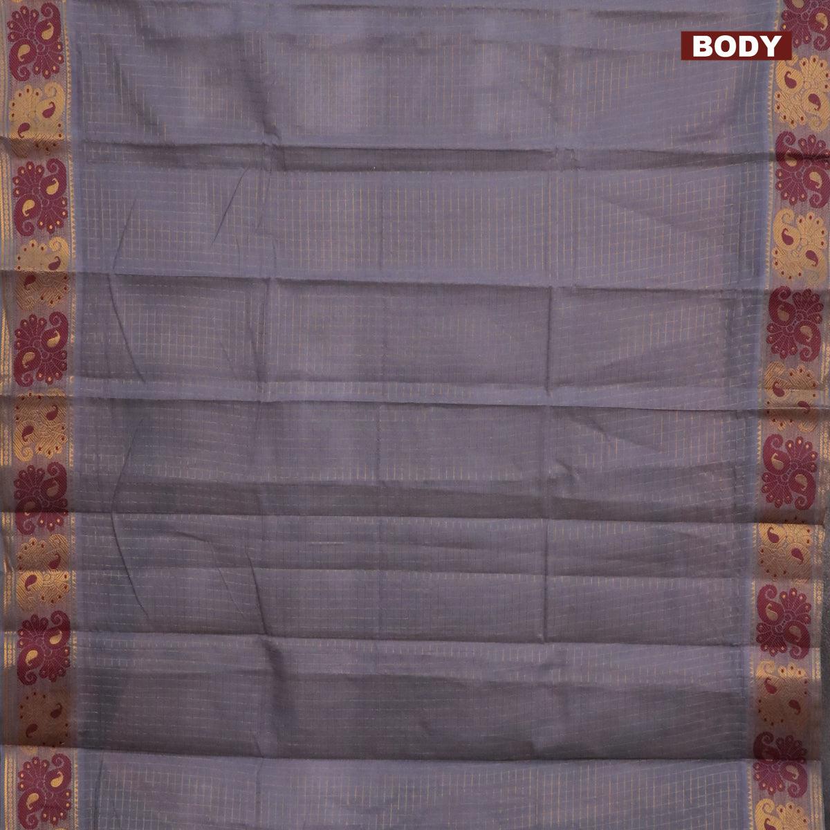 Sungudi cotton saree grey and pink with allover zari checked pattern and thread & zari woven border with separate blouse