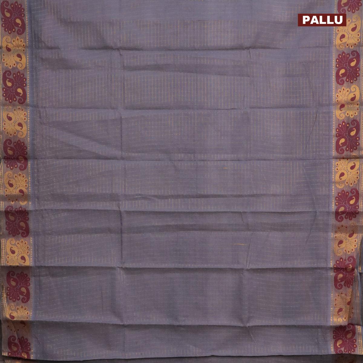 Sungudi cotton saree grey and pink with allover zari checked pattern and thread & zari woven border with separate blouse