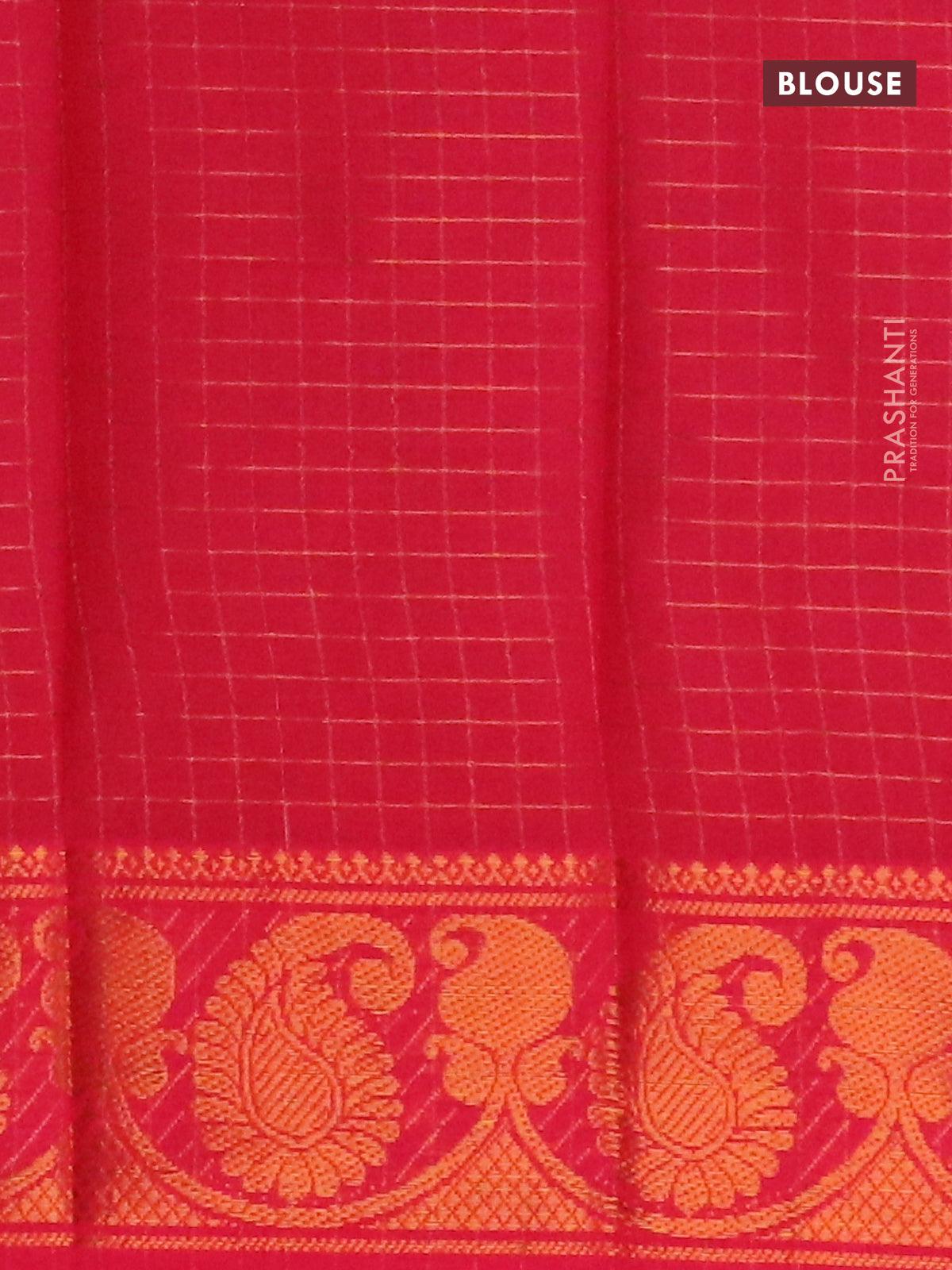 Sungudi cotton saree grey and pink with allover zari checked pattern and thread & zari woven border with separate blouse