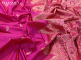 Kanjivaram silk saree pink with temple & paisley zari woven buttas and temple design zari woven border