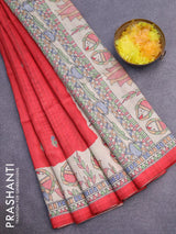 Chappa saree red and cream with butta prints and madhubani printed border