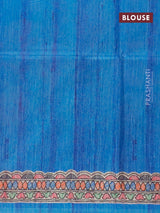 Chappa saree blue and cream with floral butta prints and madhubani printed border