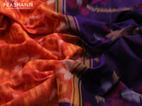 Ikat silk cotton saree rustic orange and dark blue with allover ikat weaves and long ikat woven zari border