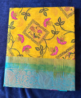 Silk Cotton Kalamkari - Mustard Yellow with Ramar Blue