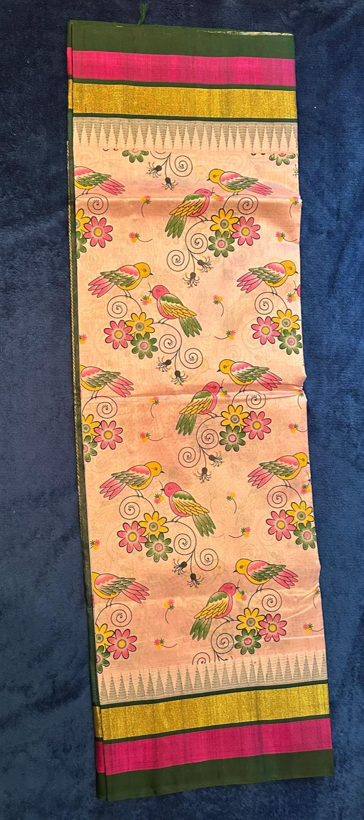 Silk Cotton Kalamkari - Pink with Bottle Green