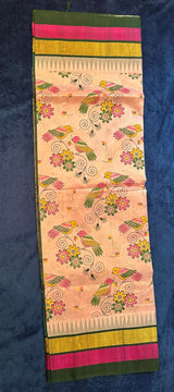 Silk Cotton Kalamkari - Pink with Bottle Green