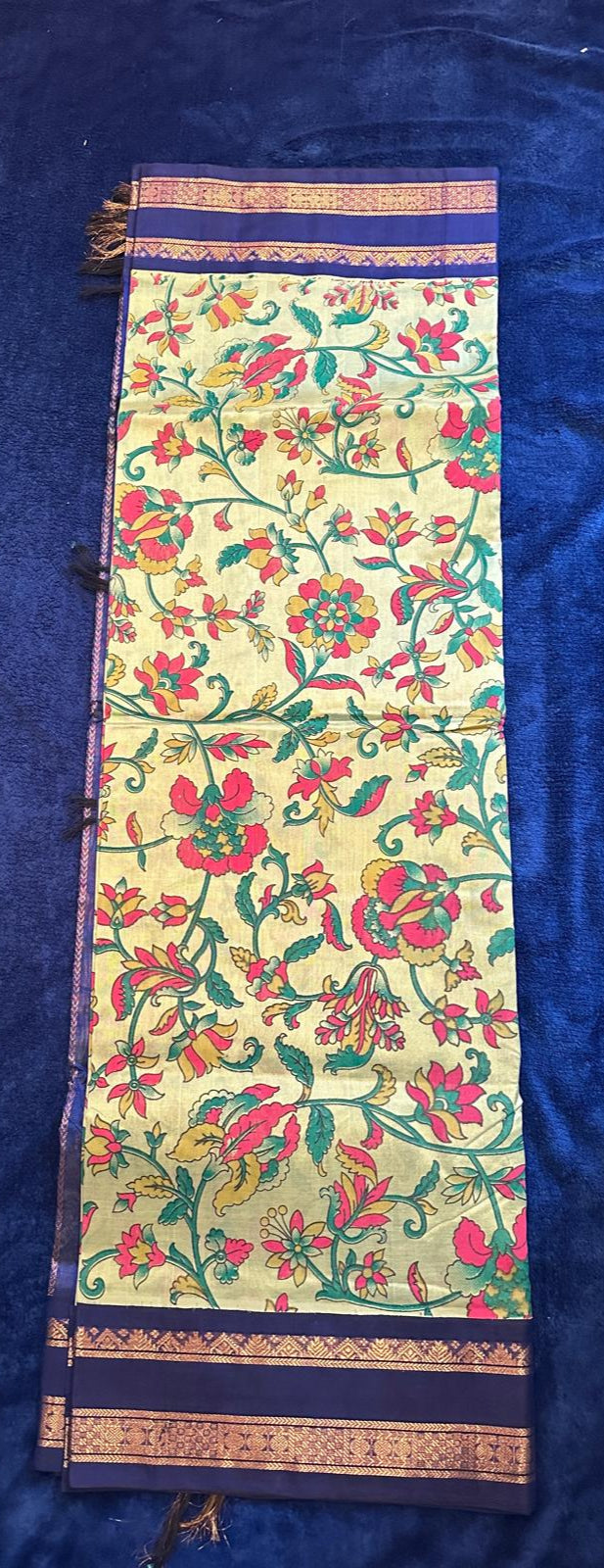 Silk Cotton Kalamkari - Light Green withDark Blue