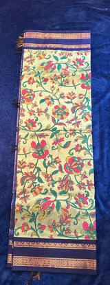 Silk Cotton Kalamkari - Light Green withDark Blue
