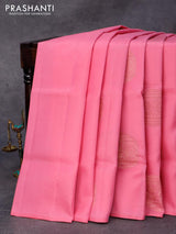 Roopam silk saree pink and teal green with copper zari woven buttas in borderless style