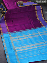 10 yards silk cotton saree purple and blue with plain body and long rettapet zari woven border without blouse