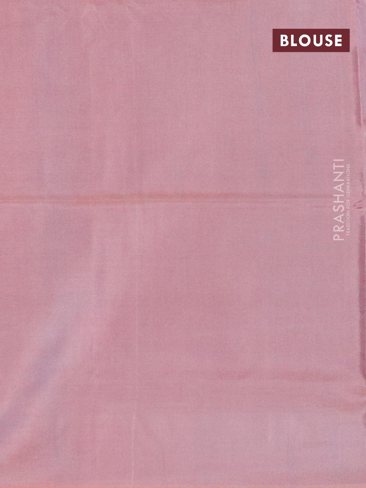 Banana pith saree military green and pastel pink with thread woven buttas in borderless style with blouse