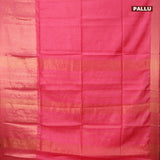 Semi tussar saree pink and royal blue with plain body and long copper zari woven border & kalamkari printed blouse