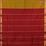 10 yards semi silk cotton saree mustard shade and maroon with plain body and paisley zari woven border