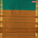 10 yards semi silk cotton saree green and dark mustard with plain body and zari woven border