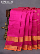 10 yards silk cotton saree magenta pink and mustard yellow with annam & rudhraksha zari woven border and rettapet zari woven border