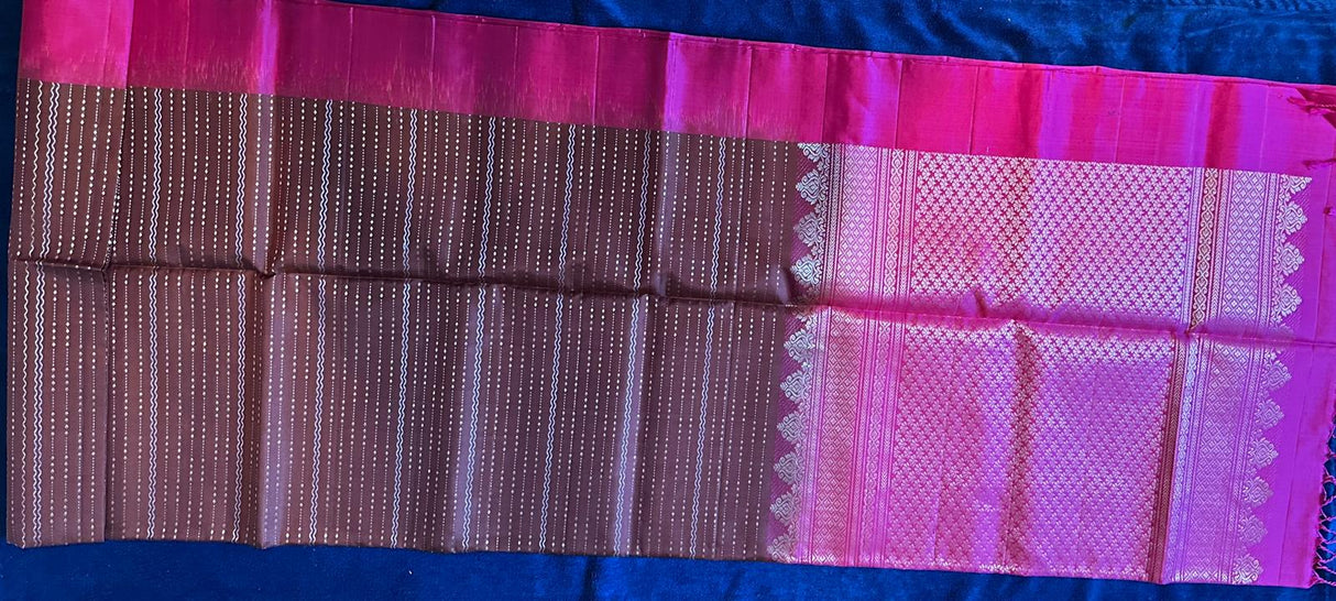 Madhuram Silks - Brown with Rani Pink