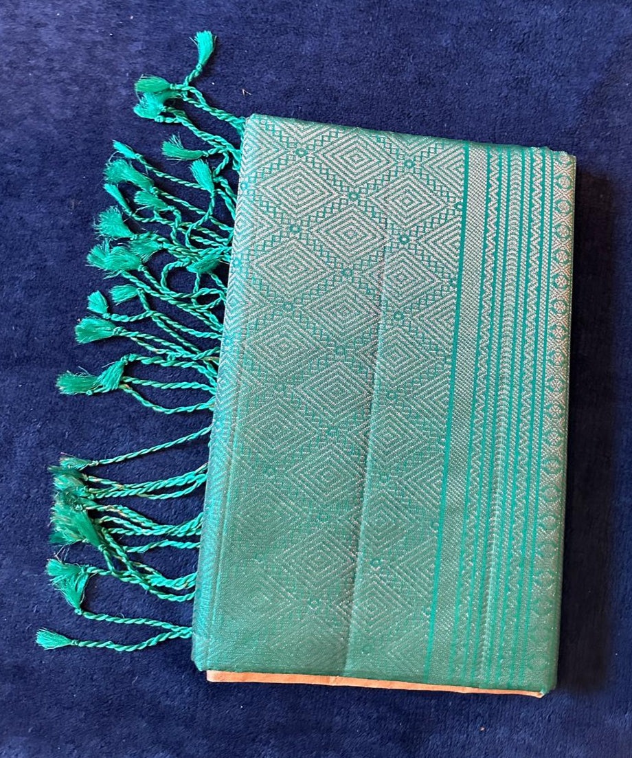 Madhuram Silks - Cream with Aqua green