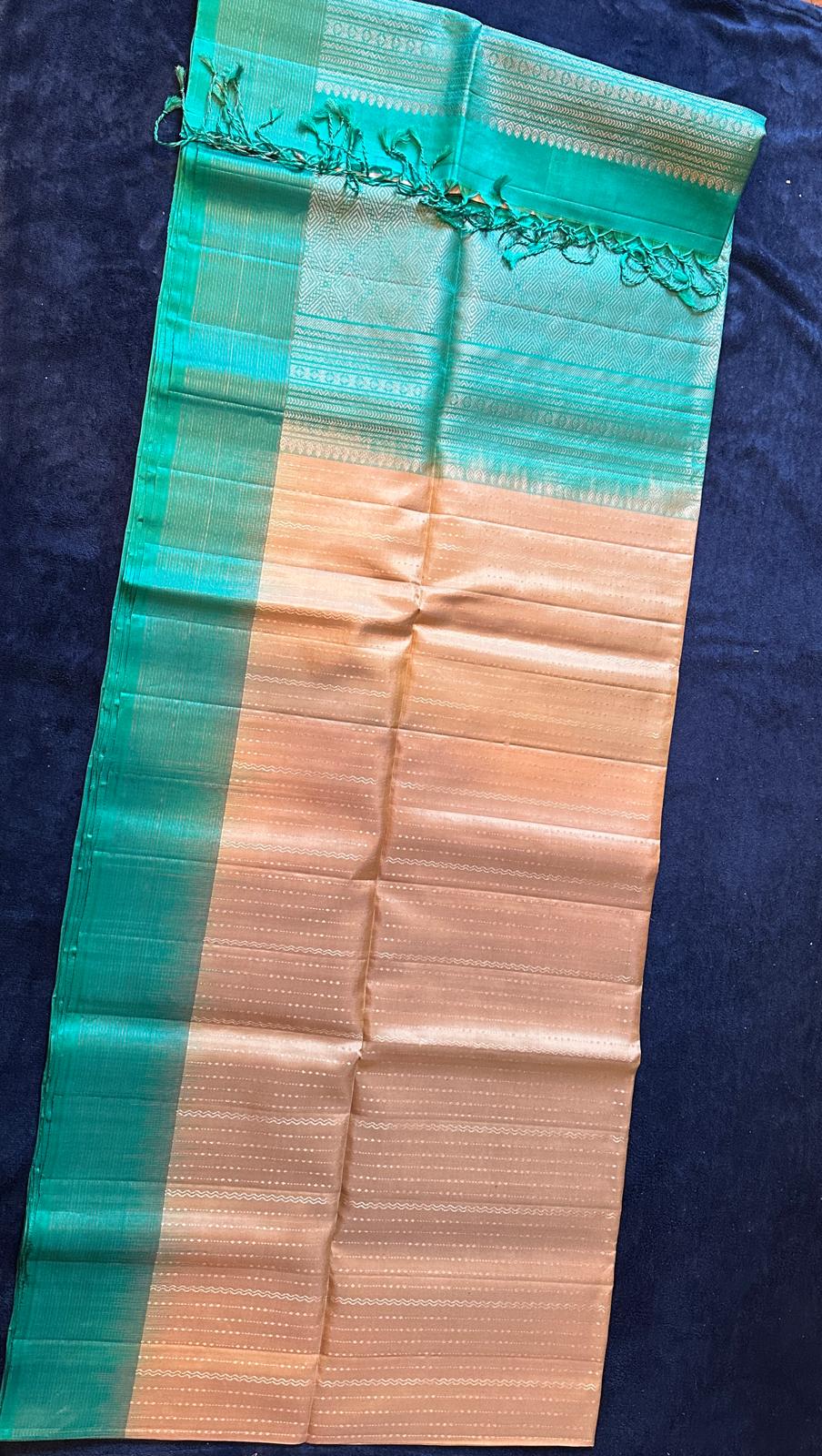 Madhuram Silks - Cream with Aqua green