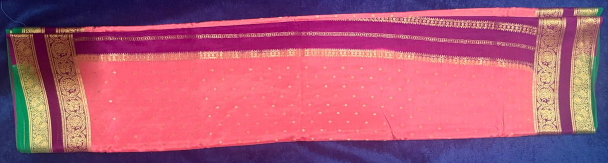 Mysore silk - Aboli Peach with Greeen/Purple