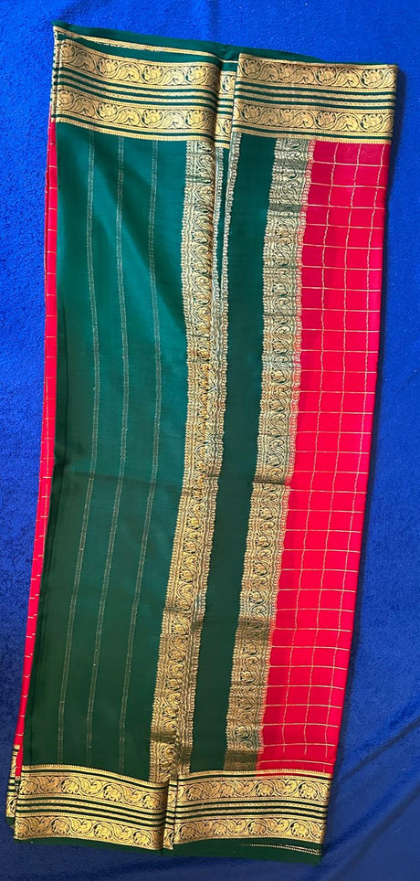 Mysore silk - Red Kattam wi/ Green