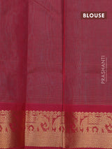 Silk cotton saree teal green and maroon with allover vairaosi pattern & buttas and elephant zari woven border