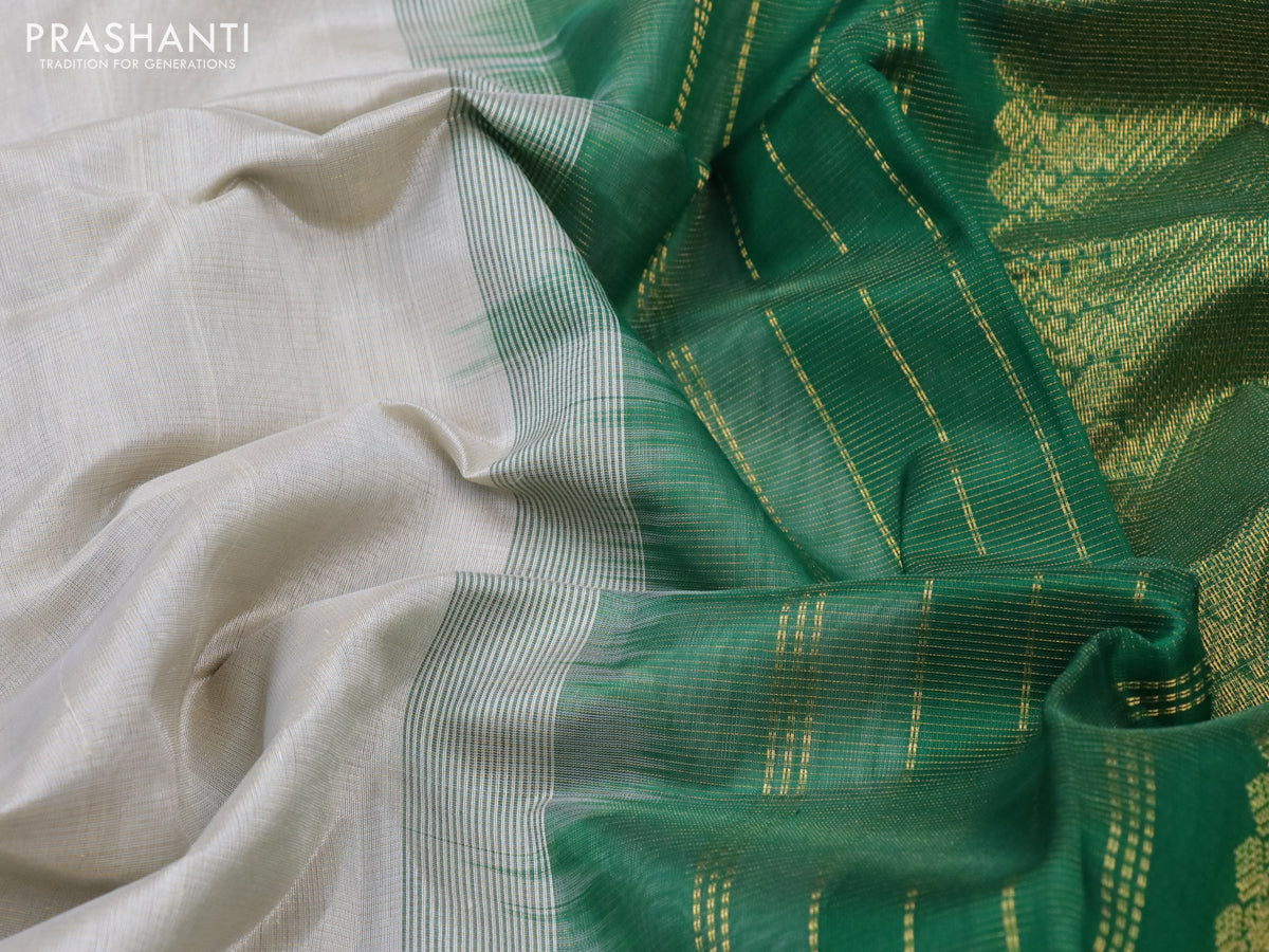 Silk cotton saree grey and green with allover vairaosi pattern and zari woven border