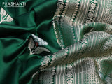 Banarasi poona silk saree dark green and red with zari woven floral buttas and zari woven simple border