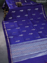 Banarasi poona silk saree dark blue and red with floral zari woven buttas and zari woven simple border