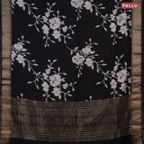 Assam silk saree black with allover floral prints and zari woven border