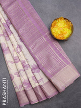 Assam silk saree cream and pastel pink with allover zari checks & floral prints and zari woven border