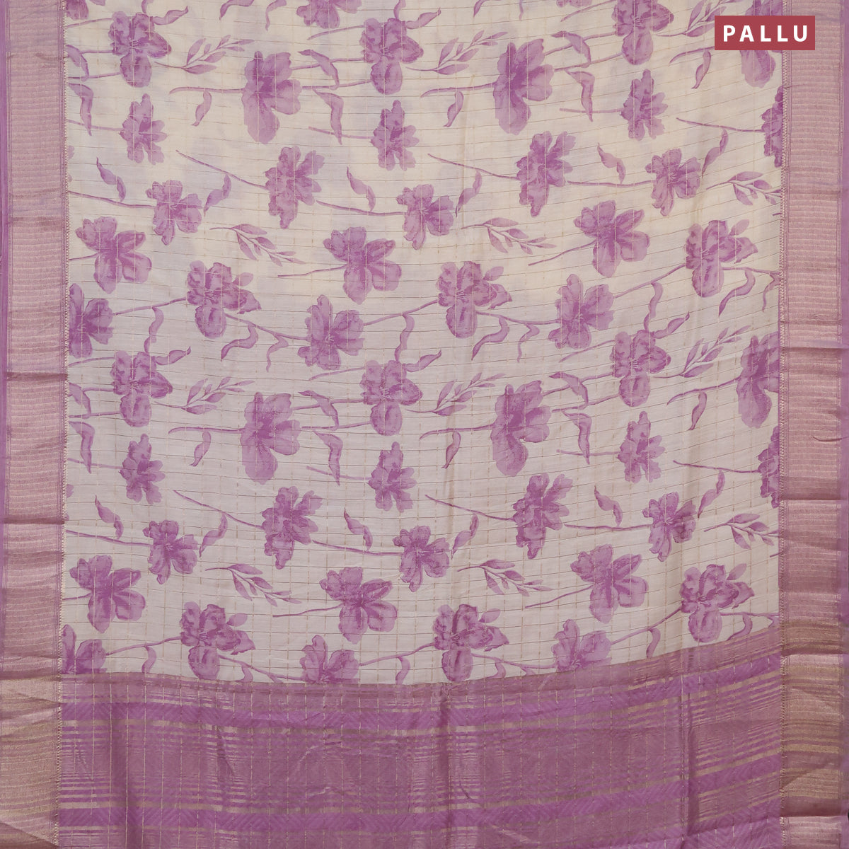 Assam silk saree cream and pastel pink with allover zari checks & floral prints and zari woven border