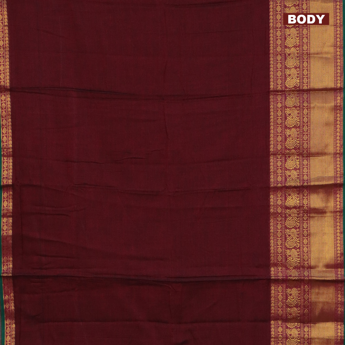 Narayanpet cotton saree maroon and green with plain body and long annam zari woven border