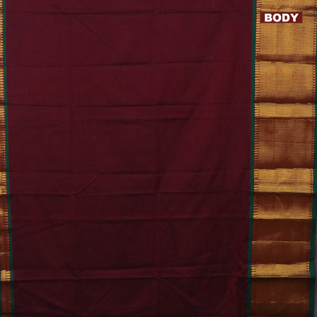 Narayanpet cotton saree maroon and green with plain body and long zari woven border