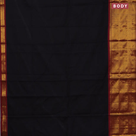 Narayanpet cotton saree black and maroon with plain body and long zari woven border