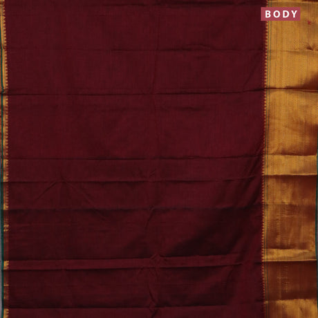 Narayanpet cotton saree maroon and green with plain body and long zari woven border