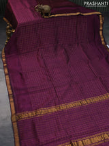 Mangalgiri silk cotton saree purple and elephant grey with allover zari checked pattern and zari woven border & hand painted kalamkari blouse