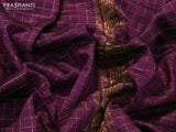 Mangalgiri silk cotton saree purple and elephant grey with allover zari checked pattern and zari woven border & hand painted kalamkari blouse