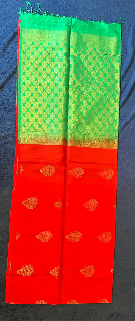 Pure Mix Budget Kanchipuram Silk Sarees - Tomato Red with Parrot Green