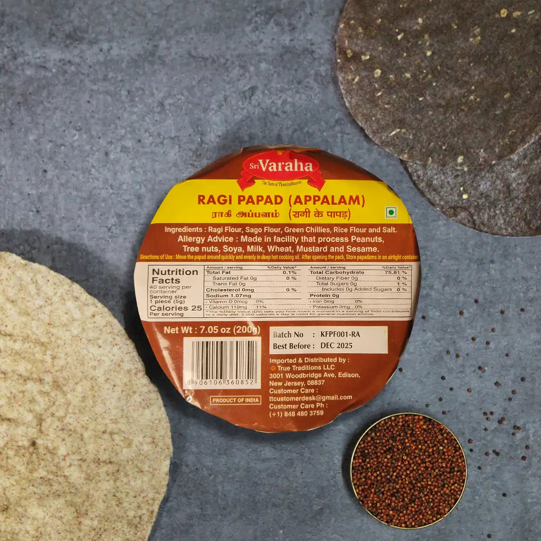 SriVaraha Foods Ragi Appalam Ragi Papad Finger Millet Nachani Papad 