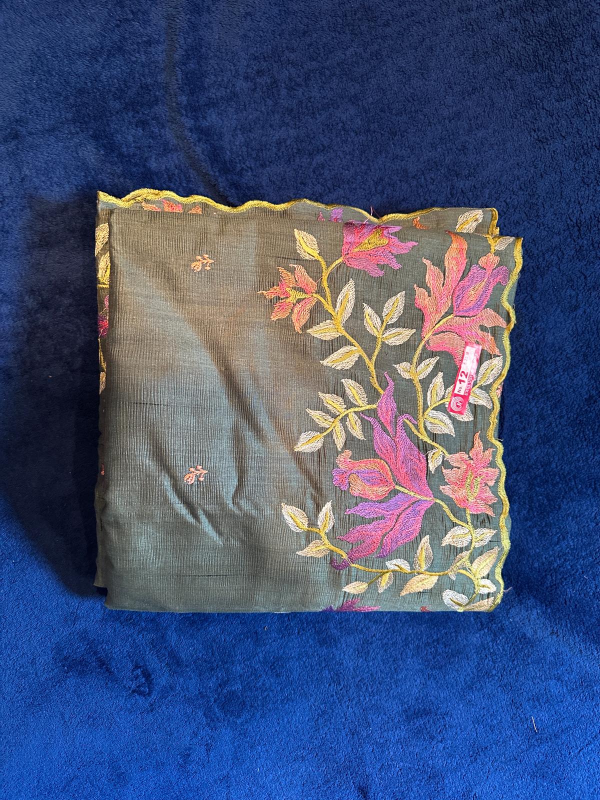 Crush Embroidery Sarees - Dark Green