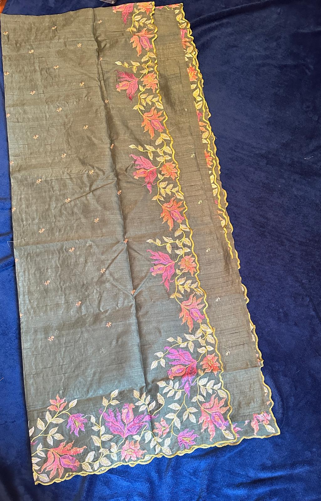 Crush Embroidery Sarees - Dark Green