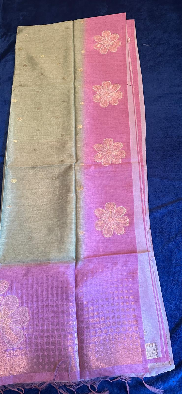 Semi Jute - Green with Pink