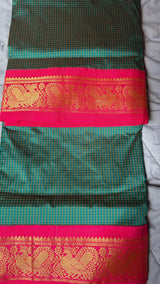 Prashanti Sarees - Salaam Silk 10 Yards - Teal Blue with Pink