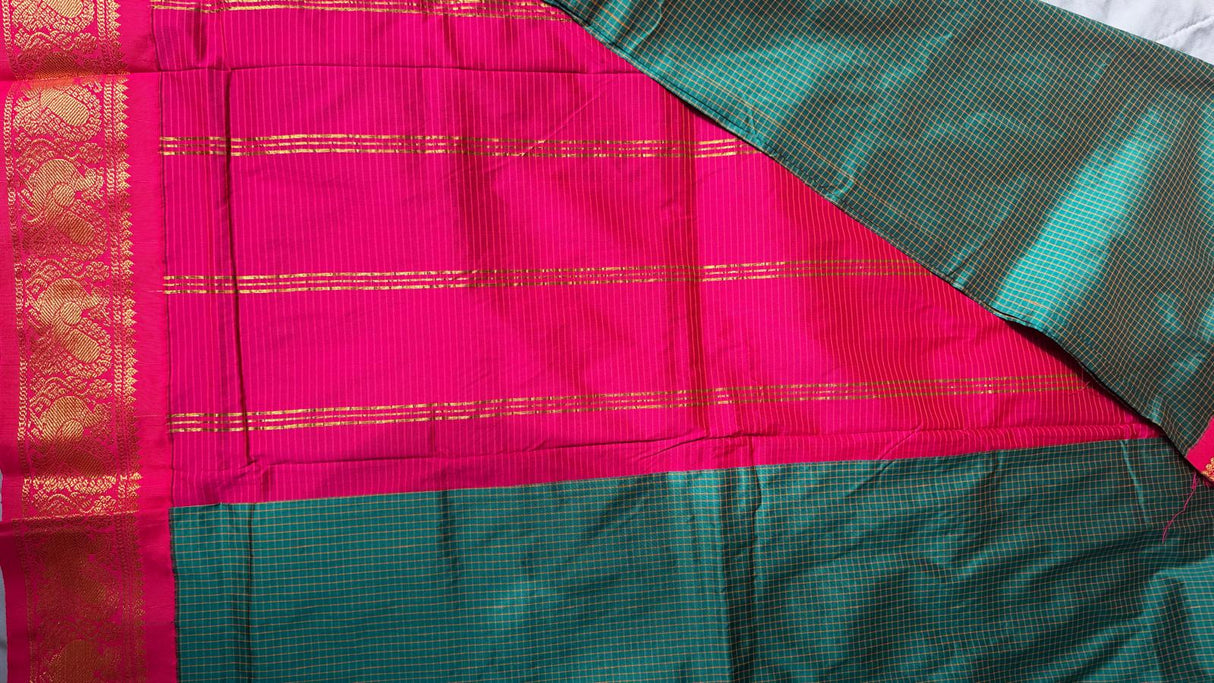 Prashanti Sarees - Salaam Silk 10 Yards - Teal Blue with Pink
